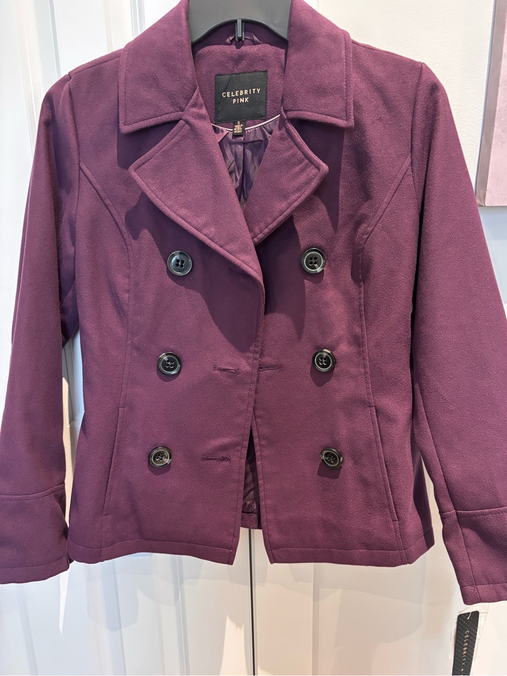 Celebrity Pink Deep Purple Double-Breasted Peacoat - NWT